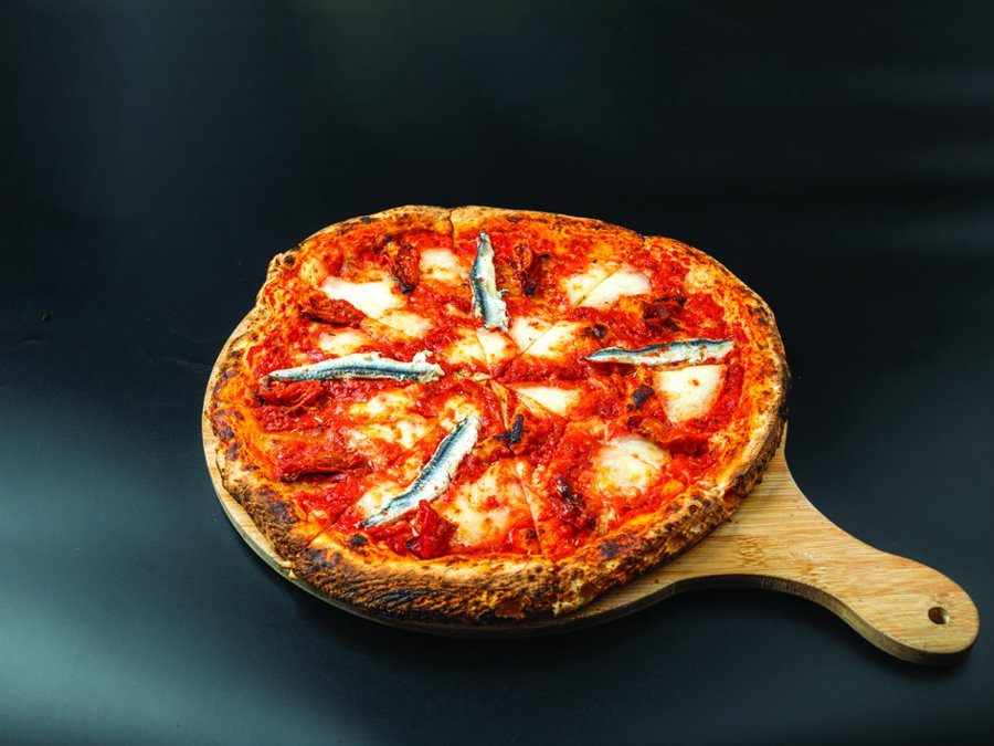 Anchovy and mozzarella pizza