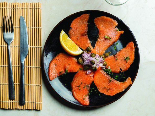 Smoked salmon carpaccio with lemon